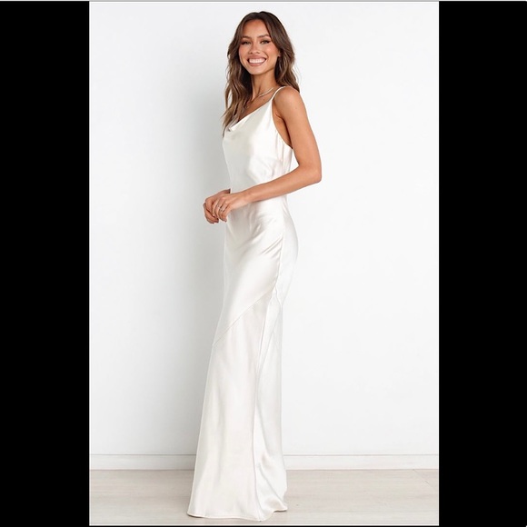 White Satin Maxi Dress - Wedding Bride Bridal - Picture 2 of 4